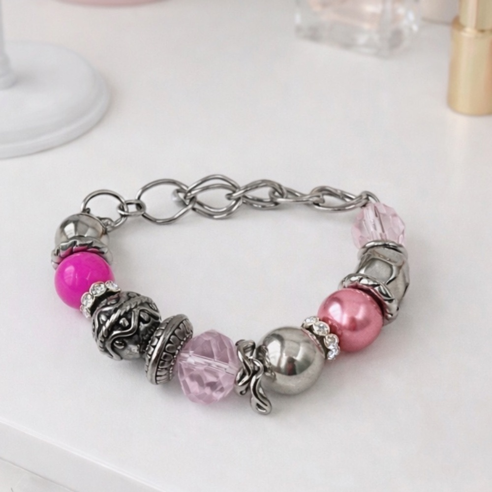 Pink Radiance Beaded Charm Bracelet